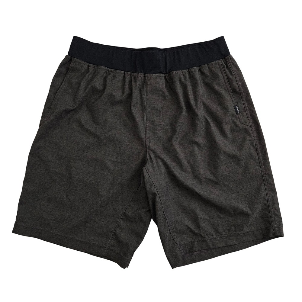 Prana Mens Medium Green Gray Athletic Shorts Stretch Waist Drawstring 10" Inseam